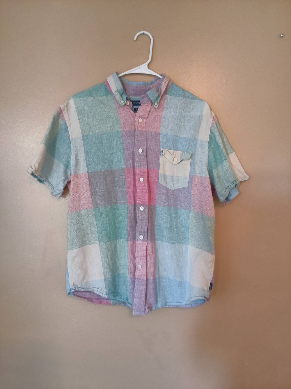 crown & ivy Pastel Multicolor Plaid Short Sleeve Button-Down Shirt